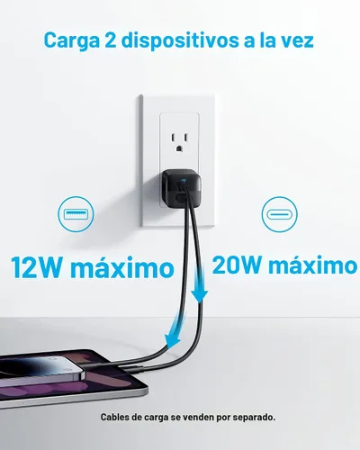 Vista 3 de Anker Bloque de cargador USB C, cargador compacto de 2 puertos de 33 W con enchufe plegable para iPhone serie 17/16, Galaxy y más