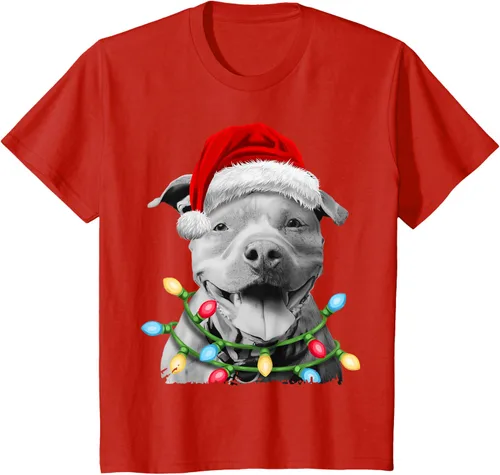Vista 3 de Pit Bull Santa - Camiseta de perro con luces para árbol de Navidad para niños, Negro, S