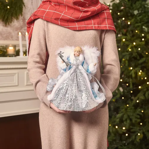 Vista 6 de Valery Madelyn - Decoración iluminada para árbol de Navidad con ángel con temporizador, decoración de ángel pequeño de 12 pulgadas de tela azul