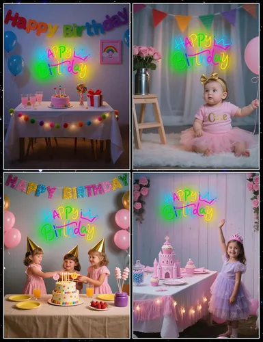 Vista 5 de Letrero de neón de feliz cumpleaños para decoración de fondo, letrero LED con luz de feliz cumpleaños para telón de fondo de fiesta con alimentación