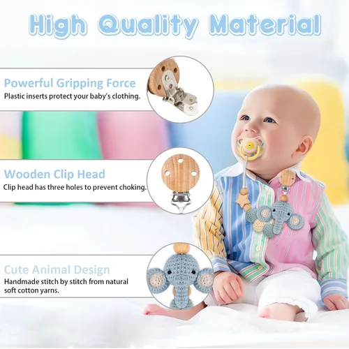 Vista 5 de Clip para chupete, lindo clip para chupete de animales para niños y niñas, la mayoría de los chupetes, mordedores de bebé, baby shower y artículos