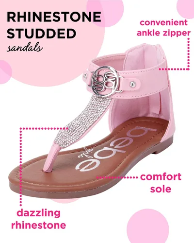 Vista 2 de bebe Girls' Sandals Rhinestone Studded Gladiator Sandals with Medallion (Little KidBig Kid)