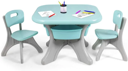 Vista 11 de Costzon, juego de mesa y 2 sillas para niños, para arte con cubos de almacenamiento desmontables, fuerte capacidad de carga, livianos, muebles