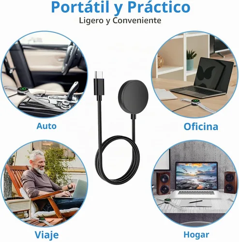 Vista 7 de Cargador USB C compatible con Samsung Galaxy Watch 7/6/6 Classic/5/5 Pro/4/4 Classic/3/Active 2, cable cargador de nailon Galaxy Watch