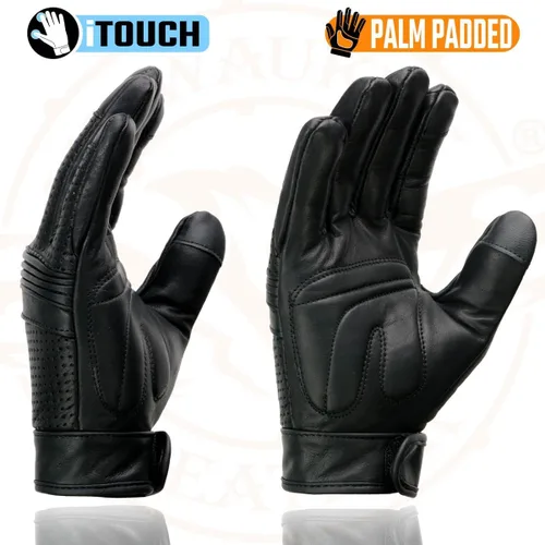 Vista 5 de Milwaukee Leather MG7516 - Guantes de piel para hombre negros "I - Compatible con pantalla táctil" con palma de gel para motocicleta con nudillos