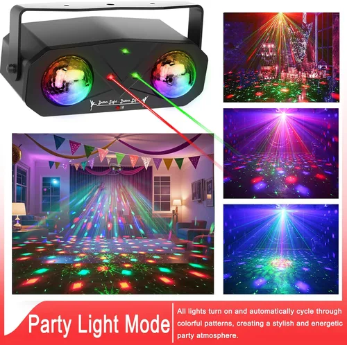 Vista 2 de Luces de fiesta de DJ discoteca, proyector de estrella de bola de discoteca, luces estroboscópicas LED RGB, luz de escenario, activada por sonido