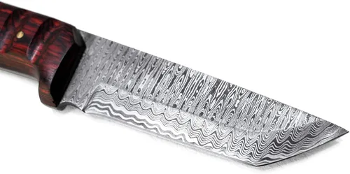 Vista 7 de Titan International Knives Diver Equipo de caza de acero de Damasco de alto y bajo carbono, supervivencia Tanto Point EDC hoja táctica mango