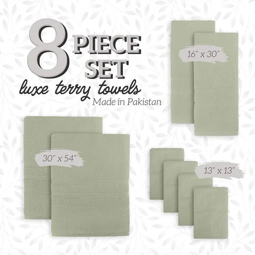 Vista 2 de GREEN LIFESTYLE Juego de toallas de algodón de lujo de 8 piezas, toallas de baño suaves y absorbentes, toallas de mano y paños para el baño, toallas