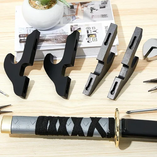 Vista 7 de Yookeer Soporte de pared ajustable para espada, 4 piezas, soporte de madera para armas de artes marciales, soporte para armas samurái, montaje