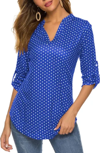 Vista 7 de Halife Blusa de trabajo con cuello en V y manga 3/4 enrollable, estampado c-army verde
