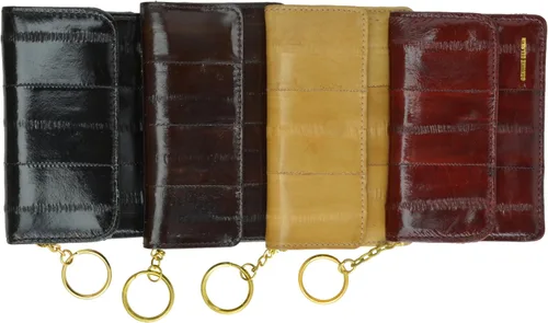 Vista 4 de Marshal Eel Skin - Cartera de cuero suave con llavero, Marrón