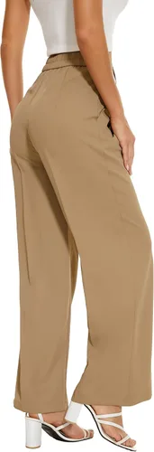 Vista 5 de FUNYYZO Pantalones de trabajo de cintura alta para mujer, pantalones de vestir casuales de oficina con bolsillos 2023