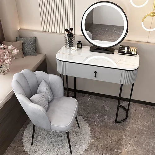 Vista 12 de Escritorio de tocador con espejo iluminado, mesa de tocador de lujo ligera con luces, 3 modos de iluminación de color, brillo ajustable, mesa