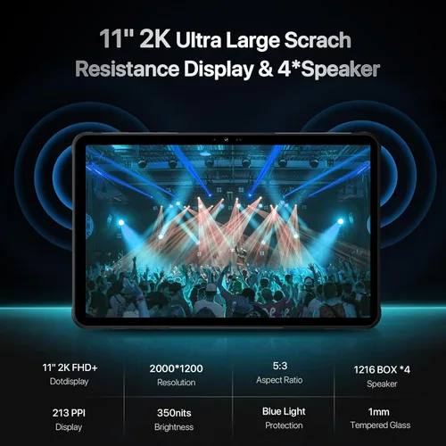 Vista 3 de UMIDIGI 2K 11 pulgadas Tablet Resistente Android, Active T1 Octa-core 16GB RAM+128GB ROM, 10000mAh, Cámara 16+16+8MP Tablet Resistente al Agua