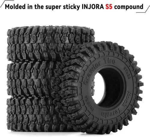 Vista 5 de INJORA Neumáticos 1.0 - Neumáticos S5 Super Blandos y Adhesivos de 57 * 22mm para TRX4M Axial AX24 SCX24 FCX24 Enduro24, T1016