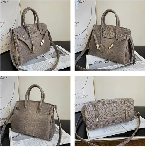 Vista 7 de Bolso bandolera de cuero con asa superior para mujer con correa desmontable