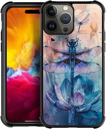 Vista 24 de Funda compatible con iPhone 15 Pro Max, 4 fundas de libélula en las cuatro esquinas con parachoques a prueba de golpes antideslizante funda
