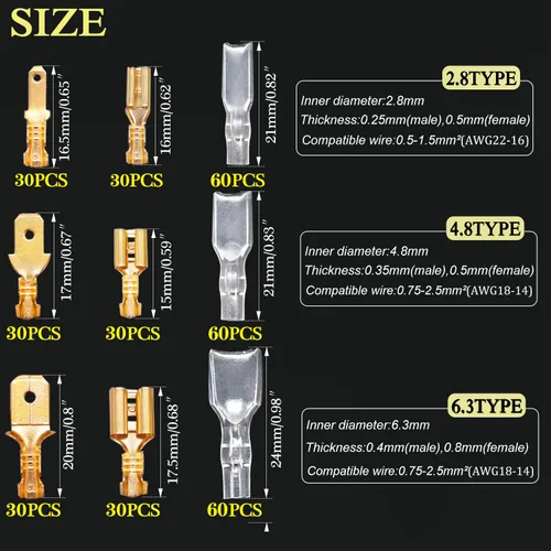 Vista 2 de Twidec/360Pcs 2.8/4.8/6.3mm Kit surtido de terminales de engarce rápido con conectores de pala macho y hembra, bloque de terminales de engarce