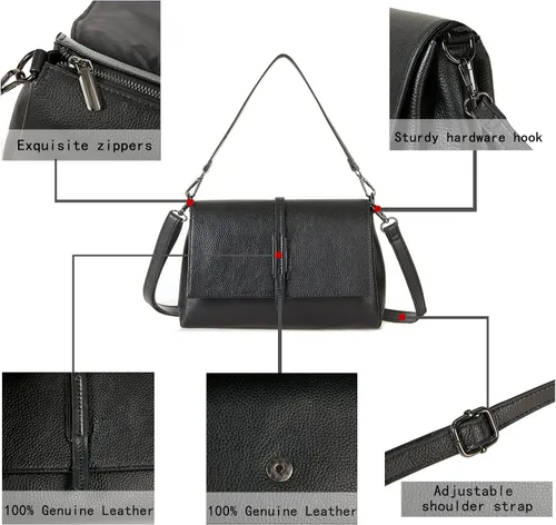 Vista 5 de SHESTORY Bolsos de hombro de cuero genuino para mujer, bolsos cruzados para mujer