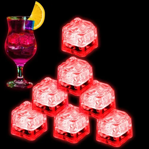 Vista 13 de Cubos de hielo iluminados para bebidas azules, 12 cubos de hielo LED activados por líquidos, brillan en la oscuridad impermeables, suministros