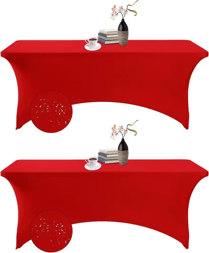 Vista 169 de Paquete de 2 fundas de mesa de elastano impermeables para mesas rectangulares, 6 pies, negras, elásticas, resistentes a manchas, para todas