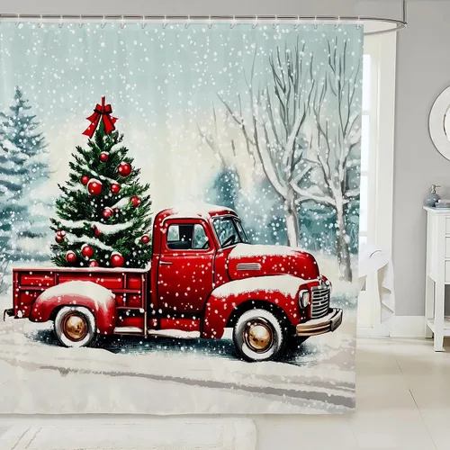 Vista 24 de Homewish Cortina de ducha de árbol de Navidad, juego de cortina de ducha de baño con diseño de copo de nieve dorado para niños y adultos, cortina