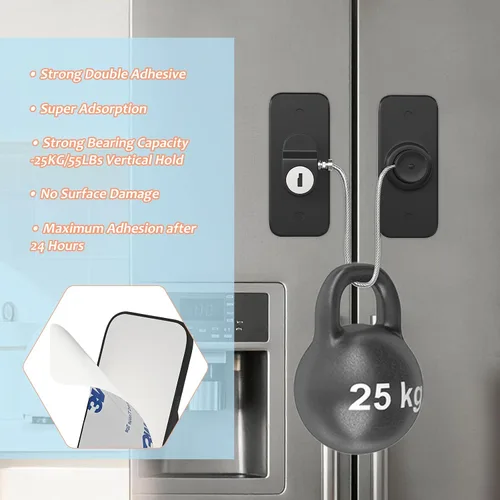 Vista 4 de AOSITE Cerraduras pequeñas para nevera para niños, sin taladro, cerraduras de refrigerador para adultos, cerraduras de armario, cerraduras de Negro