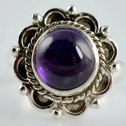 Vista 4 de Navya Craft Anillo de amatista, plata de ley 925, anillo de promesa para mujer, piedra preciosa redonda de amatista natural, joyería hecha a mano