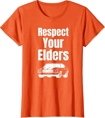 Vista 38 de Divertido regalo de auto para chicos – Respect Your Elders Classic Muscle Car Camiseta, Negro, S