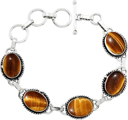 Vista 5 de Natural & Synthetic Gemstones 925 Silver Plated Handmade Link Bracelets Amatista