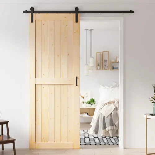 Vista 20 de Losa de puerta corrediza de madera de granero de 36 x 84 pulgadas (puerta doble de 18 x 84 pulgadas) con kit de herramientas de 6.6 pies, requiere