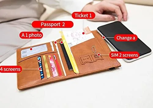 Vista 9 de Funda para pasaporte, funda para pasaporte, piel sintética, RFID, multifuncional, protector de viaje con cremallera.