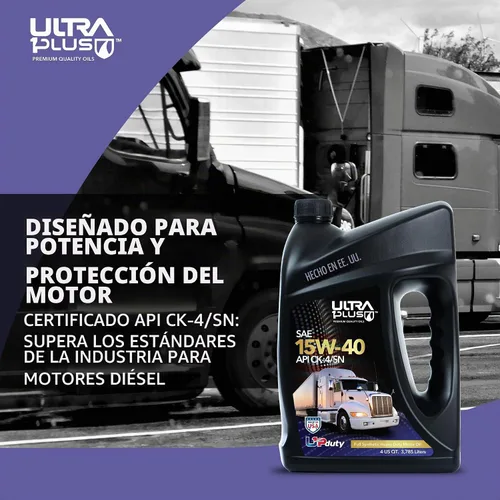 Vista 4 de Ultra 1Plus SAE 15W-40 Aceite de motor diésel totalmente sintético de servicio pesado - Aceite de motor 15W 40 API CK-4/SN (1 galón)