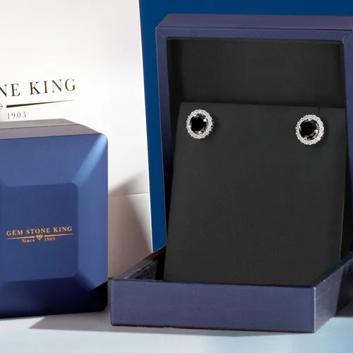 Vista 253 de Gem Stone King Aretes redondos de plata de ley 925 de 0.236 in con piedra natal extraíble para mujer