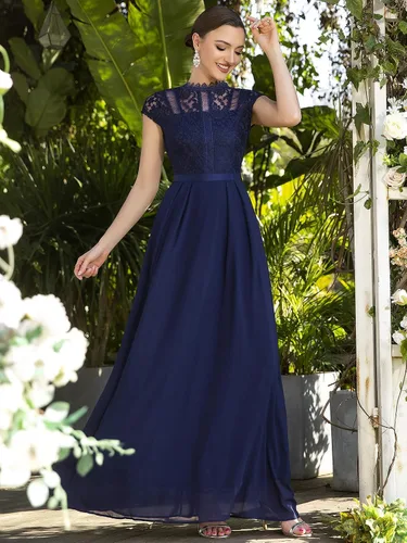Vista 3 de Miusol Vestido largo formal de dama de honor con cuello redondo y encaje floral para mujer
