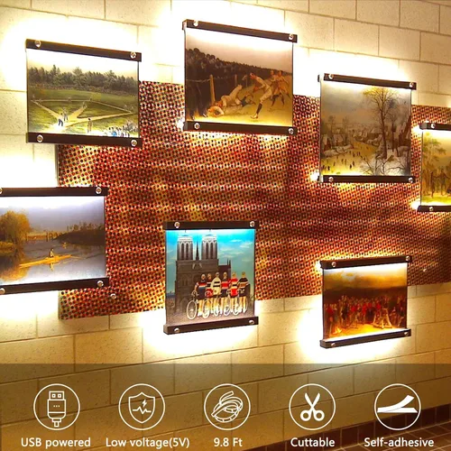 Vista 6 de echosari Tira de luces USB 5V, tira de luces LED de 9.8 pies con 180 luces LED cortables, cada 2835 SMD, superbrillante con autoadhesivo DIY