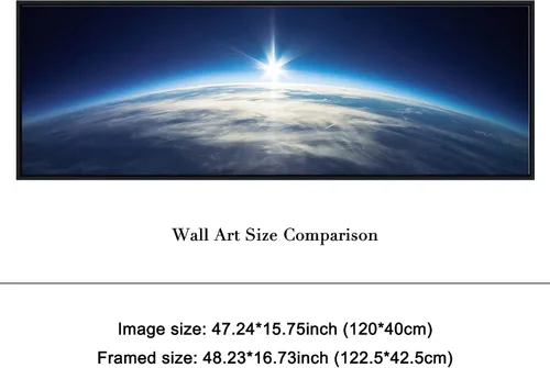 Vista 5 de Pyradecor Arte de pared enmarcado en negro, gran universo azul, tierra, paisaje moderno, lienzo, impresiones espaciales, ilustraciones para sala