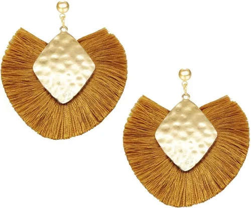 Vista 13 de Aretes de aro con borla, aretes colgantes de hilo de declaración, elegantes aretes largos con flecos, ligeros, largos y con gancho francés, para un
