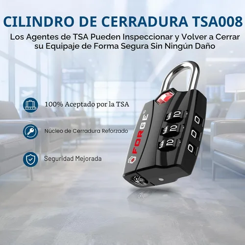 Vista 3 de Forge Cerraduras de equipaje aprobadas por la TSA - Negro 2 PK
