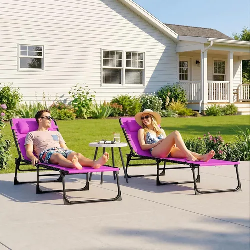 Vista 5 de Folding Chaise Lounge Pool Chairs, 2-Pack, 4-Position Reclining, Purple