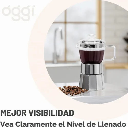 Vista 7 de [Usado] Oggi Cafetera de café expreso para estufa, cafetera italiana de vidrio borosilicato de 4 tazas (4 onzas)