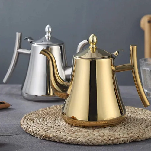 Vista 2 de HOKY Hervidor de agua de acero inoxidable 1L1.5L, tetera más gruesa con filtro, tetera de hotel, cafetera de inducción, hervidor de té dorado