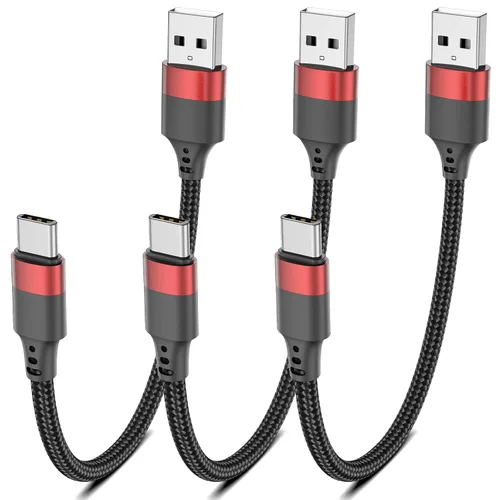 Vista 12 de Cable corto USB a USB C, paquete de 2 cables USB C de 1 pie, cable USBC trenzado de 12 pulgadas de 3A de carga rápida para iPhone 17 16 15 Pro Max