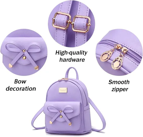 Vista 5 de Bonita mochila de piel con lazo para mujer