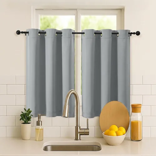 Vista 259 de Simplebrand Juego de 2 paneles de cenefa aguamarina para ventana de cocina de 14 pulgadas de largo, cortinas de oscurecimiento de habitación