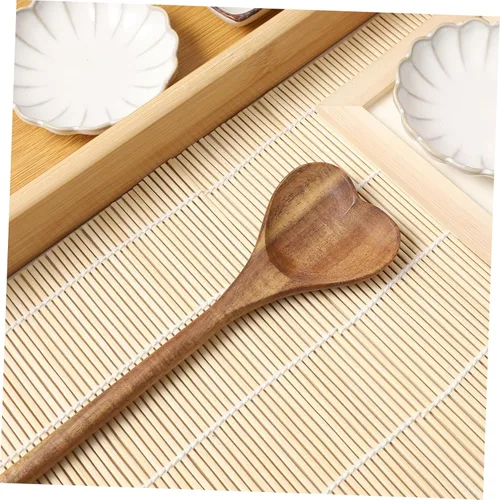 Vista 9 de PRETYZOOM Cuchara para pastel Cuchara de madera Cuchara de sopa pequeña Cuchara de madera Cuchara de mesa para servir Cuchara de San Valentín