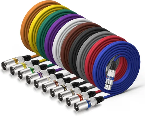 Vista 7 de EBXYA Cable XLR de 2 pies, paquete de 10 unidades, 3 pines, cable de micrófono XLR equilibrado macho a hembra, adecuado para mezclador de audio 10