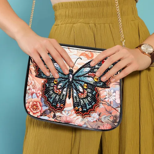 Vista 5 de Geyoga 2 piezas de bolso de arte de diamantes de imitación bolso cruzado 5D DIY hombro maquillaje bolsa cadena cuero embrague kits de arte