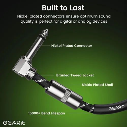 Vista 7 de GEARit Cable de instrumento de audio (10 pies) en ángulo recto a recto de 1/4 de pulgada macho a macho para cable AMP, base y guitarra eléctrica