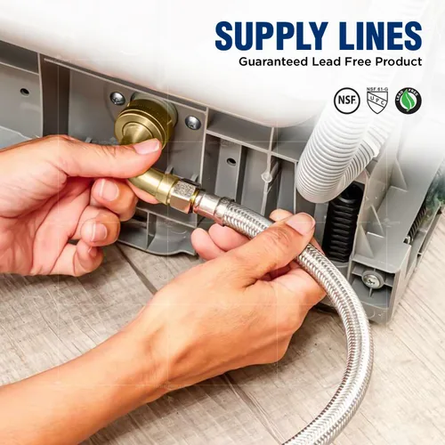 Vista 4 de Highcraft CNCT28772-OM Conector, conecta el lavavajillas al agua, línea de suministro Dishwsher con codo giratorio, acero inoxidable trenzado de 72